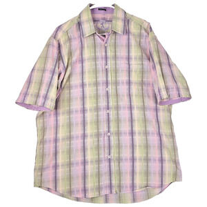 BUGATCHI Classic Fit Plaid Short Sleeve Button Up Collared Shirt XL Colorful